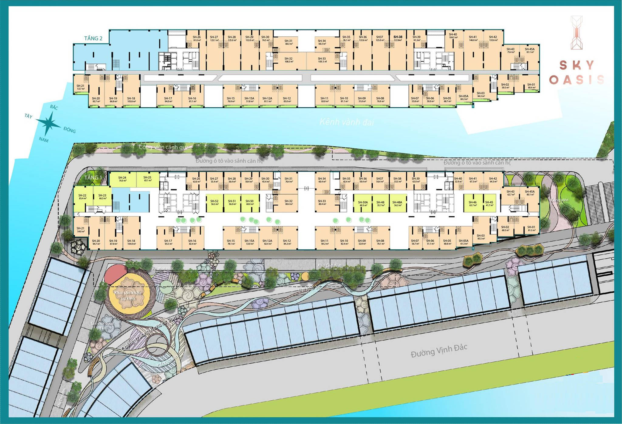 Mặt bằng Shophouse S1 & S2 tại Sky Oasis Ecopark